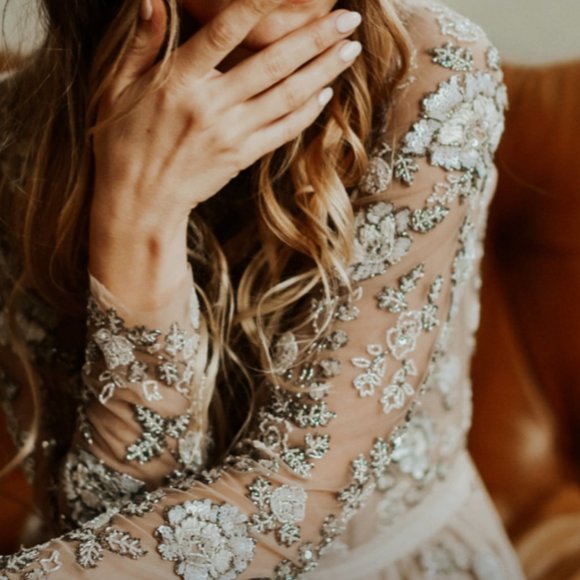 New BHLDN x Anthropologie Malia 8 | Med Pink Taupe Embellished Formal Midi Dress - Picture 7 of 11